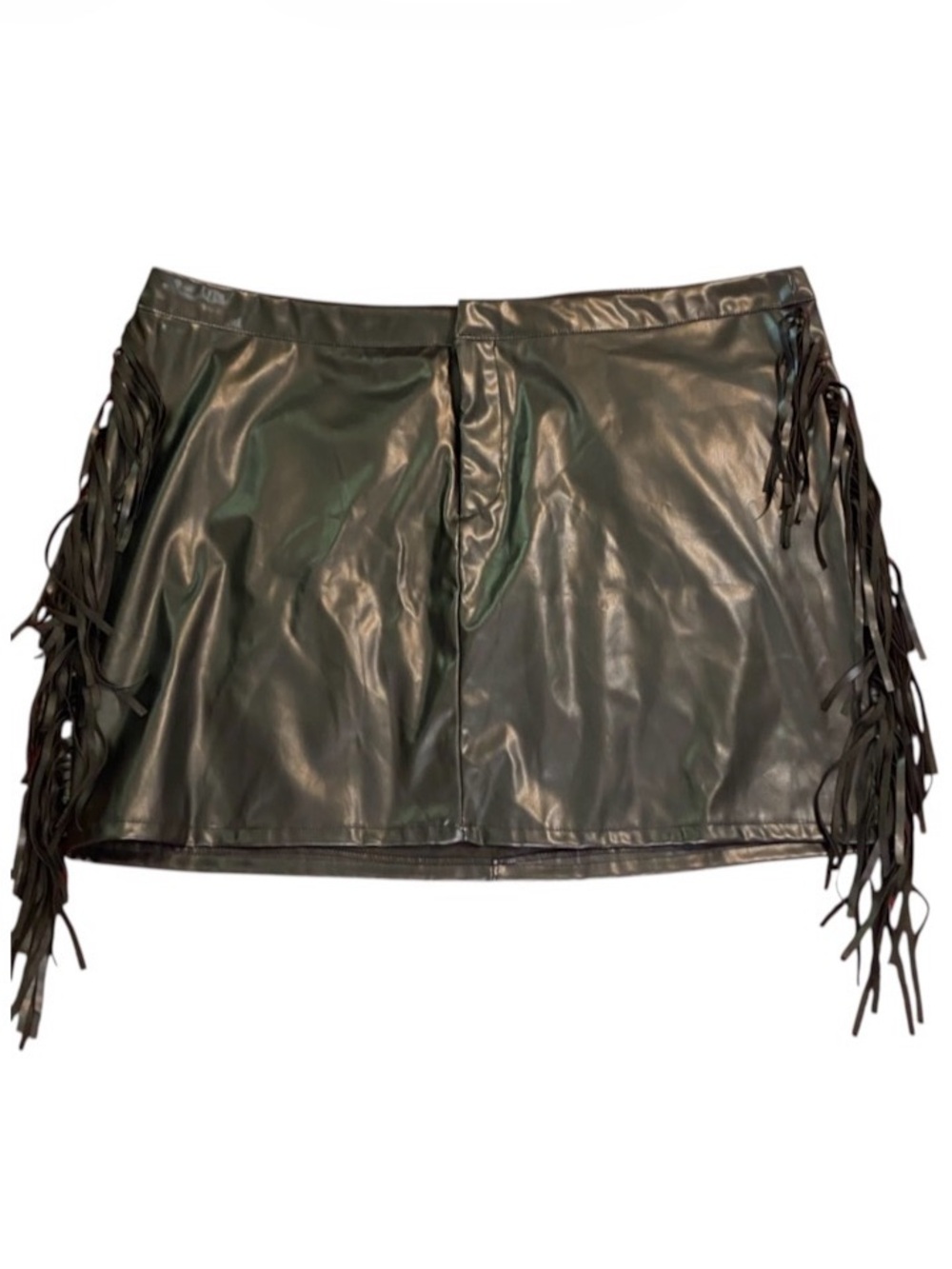 Like an Angel Faux Leather Fringe Mini Skirt - Sleek Black Size 2x biker punk